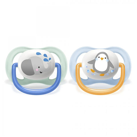 Philips AVENT Ортодонтични залъгалки Ultra Air Animals + стерилизаторна кутия (0-6м),