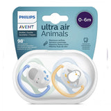 Philips AVENT Ортодонтични залъгалки Ultra Air Animals + стерилизаторна кутия (0-6м),