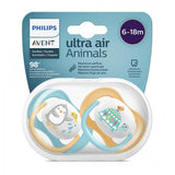 2 бр. ортодонтични залъгалки Philips AVENT SCF080/07 Ultra Air Animals 6-18м с декорация Пингвин и Костенурка в кутия за стерилизиране