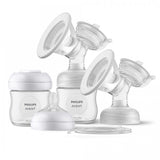 Двойна електрическа помпа Philips AVENT Natural Motion Advanced SCF395/31 с 2 бр. полипропиленови шишета 125 мл с биберон Natural Response 0м+, 5 бр. торбички за кърма и 4 бр. подплънки