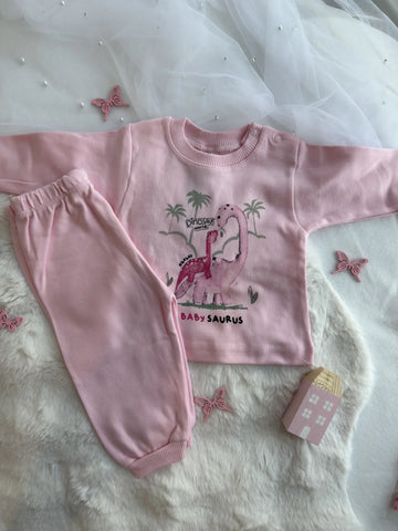 “Baby Saurus" – бебешки розов комплект (пижама) с динозаври