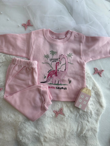 “Baby Saurus" – бебешки розов комплект (пижама) с динозаври