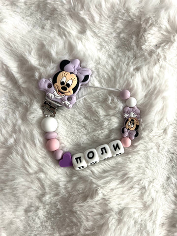 Клипс за биберон Лилав " Мини Маус"