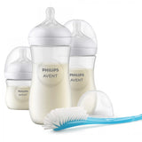 Комплект за новородено Philips AVENT  с 3 шишета за хранене Natural Response с биберони без протичане и четка за почистване
