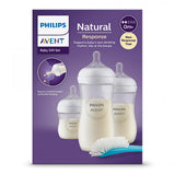 Комплект за новородено Philips AVENT  с 3 шишета за хранене Natural Response с биберони без протичане и четка за почистване