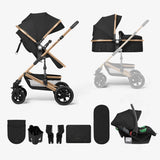 Комбинирана количка 3в1 трансф. седалка Amaia Black 2024