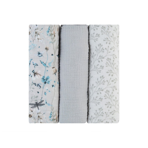 Комплект 3 бр муселинови пелени 100х100 см Dreamy Fields Grey