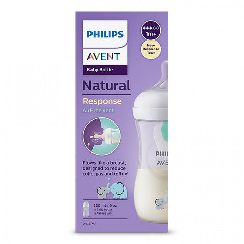 Philips Avent ШИШЕ Natural Response 3.0 с биберон 1м+, клапа AirFree, 260мл, СЛОН